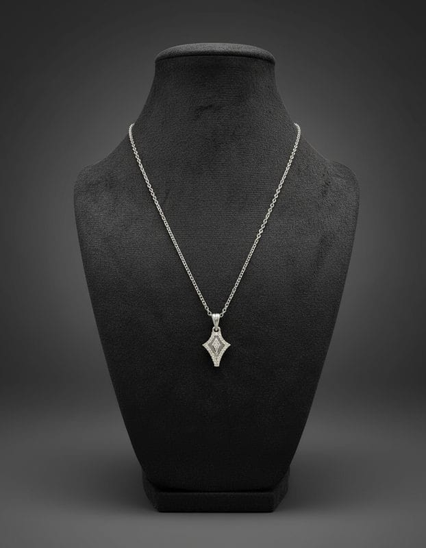 Silver Geometric Diamond-Shaped Pendant