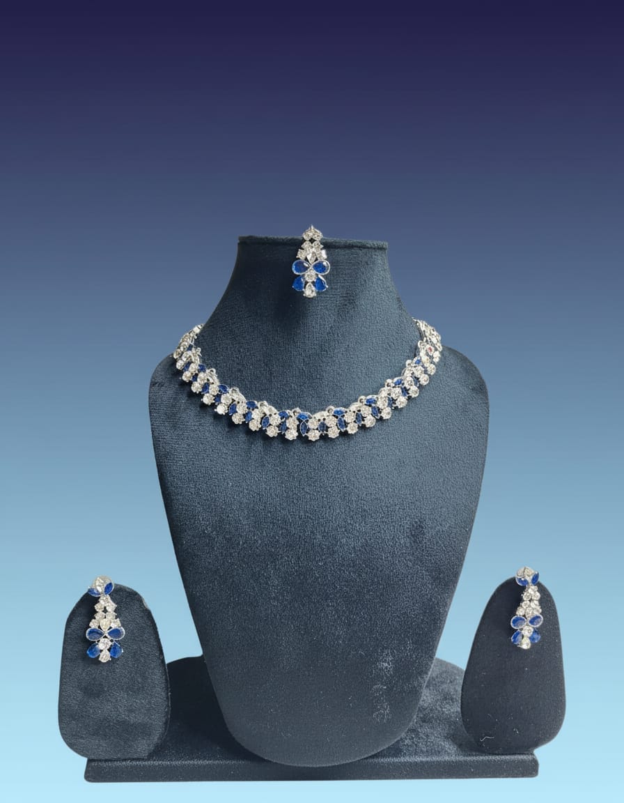 Royal Blue Stone & American Diamond Necklace