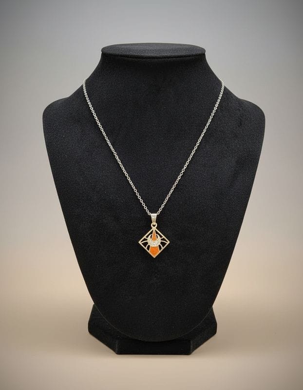 Silver Geometric Triangle Pendant with Accent