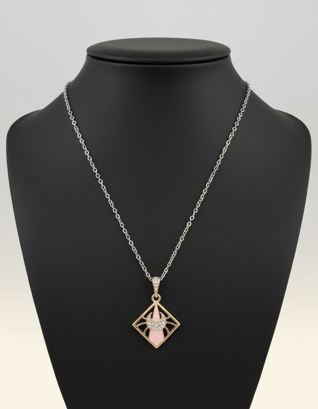 Silver Geometric Triangle Pendant with Accent