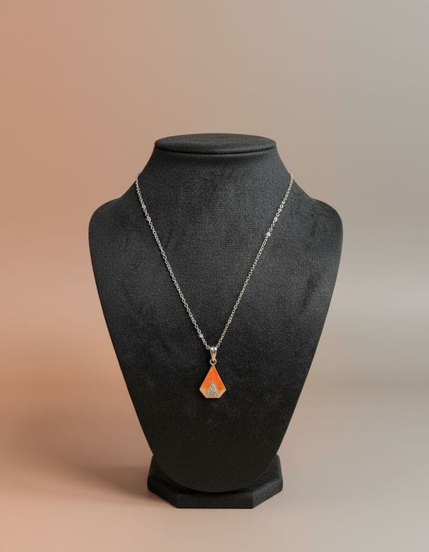 Silver Teardrop Pendant Necklace with Enamel