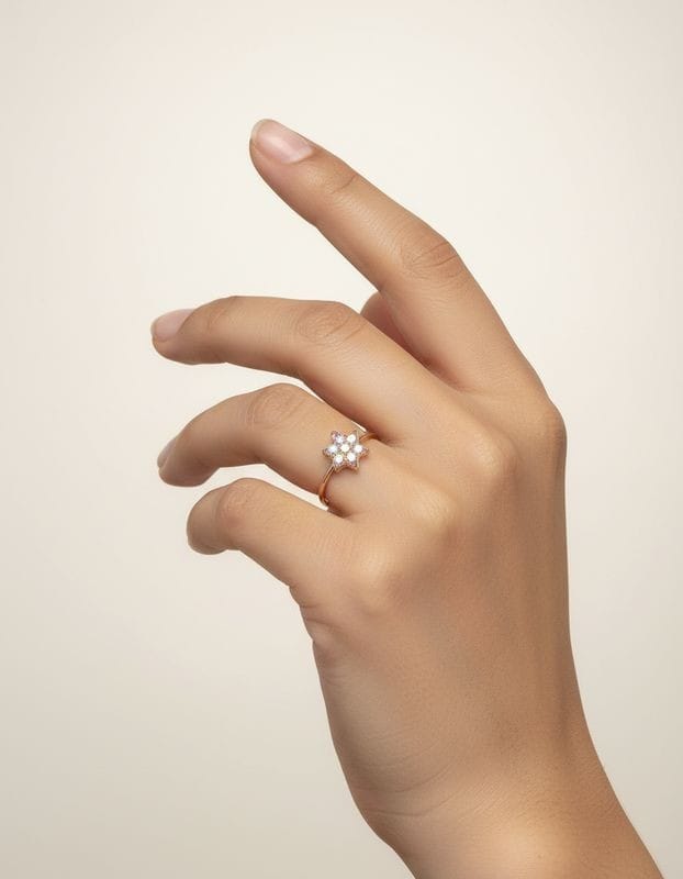 Rose Gold Floral Crystal Ring