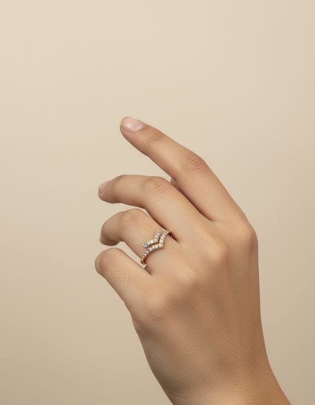 Rose Gold Chevron Statement Crystal Ring